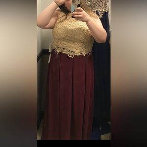 Gold and maroon prom dress